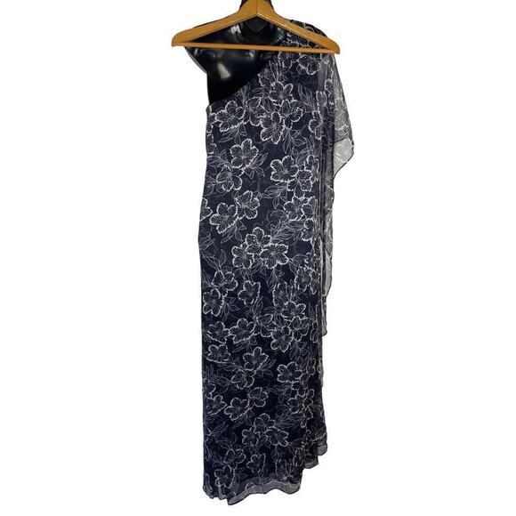 Ralph Lauren LRL Floral Georgette Maxi Dress Navy Cream One Shoulder Women's 4 - Picture 4 of 10